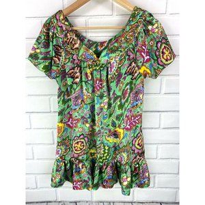 Nolita Green Colorful Blouse Women's Large Ruffle